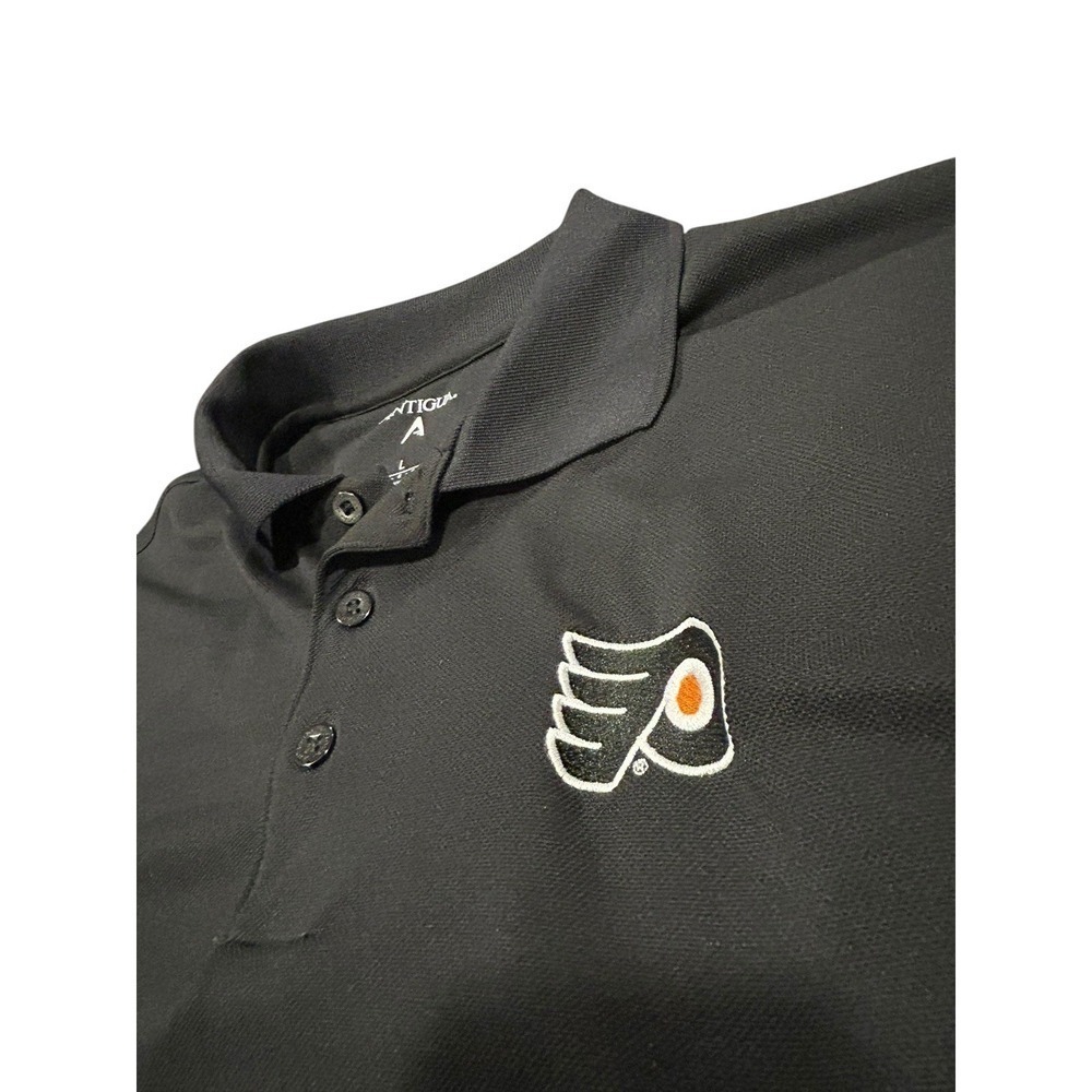 Antigua Mens Black NHL Hockey Philadelphia Flyers Short Sleeve Polo Shirt Large